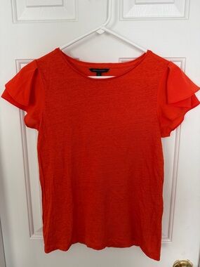 Banana Republic Women’s Tomato Red/Orange Ruffle Flutter Short Sleeve Tee Size S